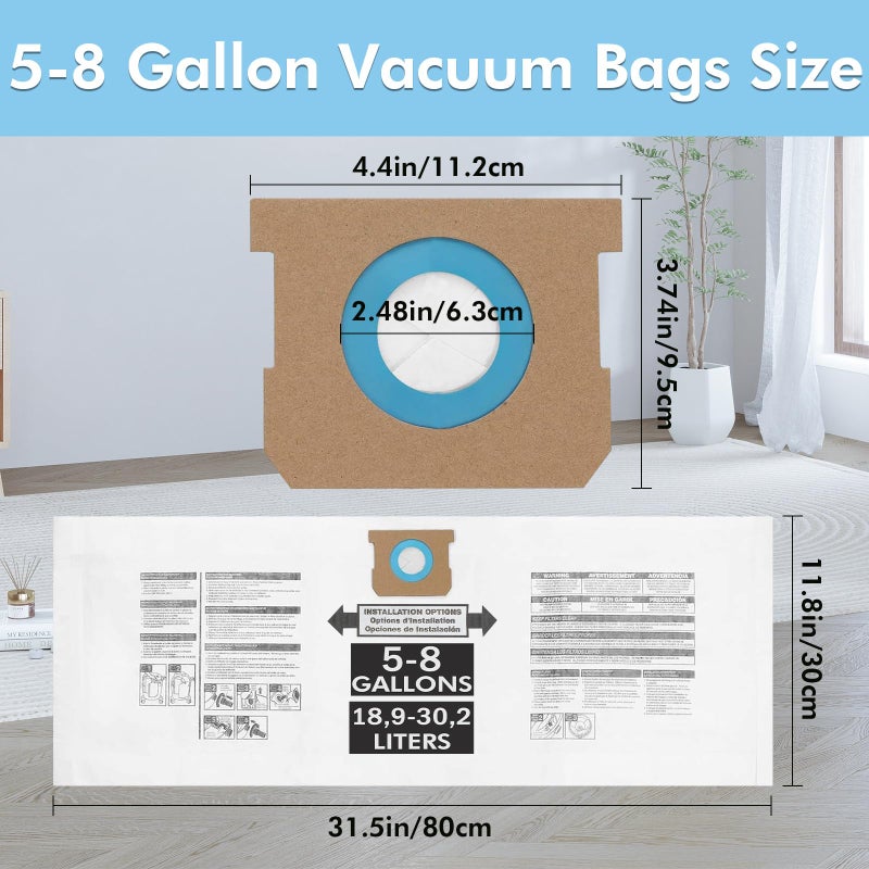 Yonice 15 Pack 5-8 Gallon Vacuum Bags, Compatible with Shop Vac 5-8 Gallon Wet/Dry Vacuum; Type E 90661, 9066133; Type H 90671, 9067133; VF2004, VHBS, VDBS; Disposable Collection Filter Bag - Image 5
